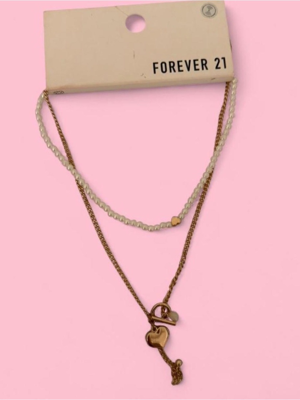 Forever 21 Gold and Cream Layered Heart Pendant Necklace